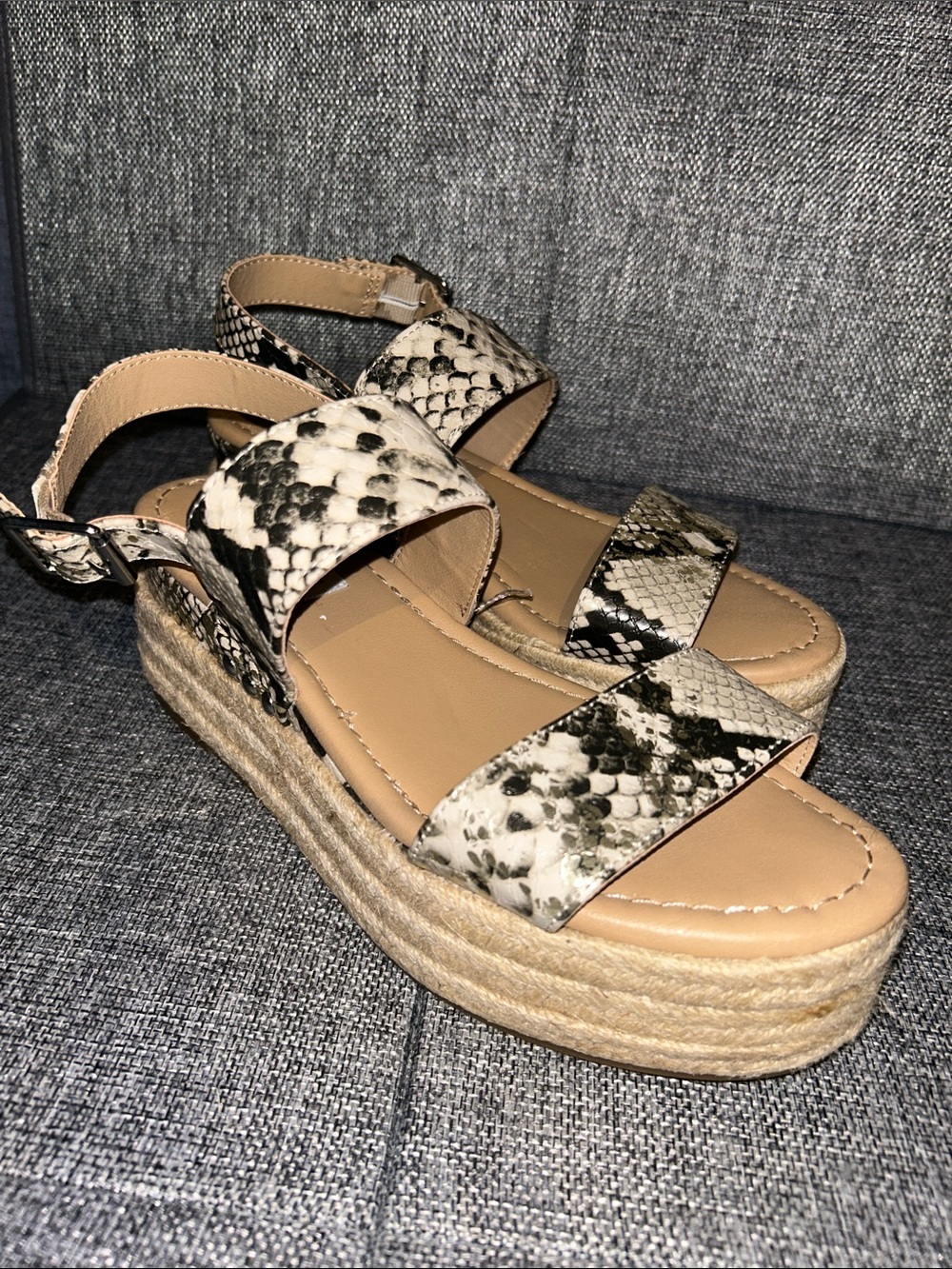 Steve Madden Snake-Print Espadrille Platform Sandals in Beige and Black